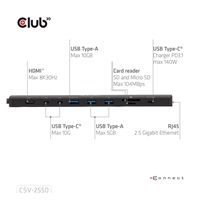 Club3D Dokovací stanice USB-C 10v1, 140W PD, 1xHDMI, 3xUSB-C, 3xUSB, 1xRJ45, černá