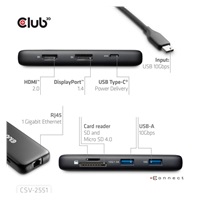 Club3D Dokovací stanice USB-C 8v1, 1xHDMI, 1xDP, 1xUSB-C, 2xUSB, 1xRJ45, černá