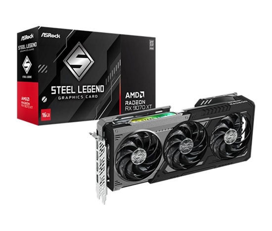 ASRock VGA AMD Radeon RX 9070 XT Steel Legend Dark 16GB, RX 9070 XT, 16GB GDDR6, 3xDP, 1xHDMI