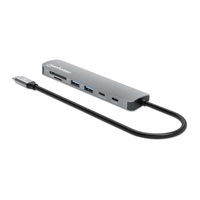 MANHATTAN Dokovací stanice USB-C 7v1, 1xHDMI, 2xUSB-C, 2xUSB, čtečka SD karet, šedá