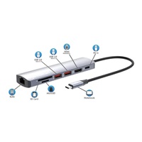 MANHATTAN Dokovací stanice USB-C 7v1, 1xHDMI, 1xUSB-C, 2xUSB, 1xRJ45, čtečka SD karet, šedá