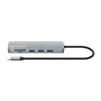 MANHATTAN Dokovací stanice USB-C 9v1, 1xHDMI, 2xUSB-C, 3xUSB, 1xRJ45, čtečka SD karet, šedá
