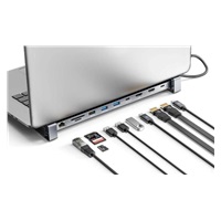 MANHATTAN Dokovací stanice USB-C 10v1, 2xHDMI, 2xUSB-C, 3xUSB, 1xRJ45, čtečka SD karet, šedá