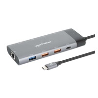 MANHATTAN Dokovací stanice USB-C 10v1, 2xHDMI, 2xUSB-C, 5xUSB, 1xRJ45, šedá