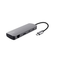 TRUST Dokovací stanice DALYX USB-C, 8v1, HDMI, RJ45, 2xUSB-C, 2xUSB-A, microSD/SD karta, šedá