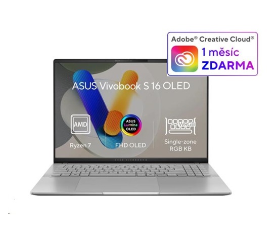 ASUS NTB Vivobook S16 OLED (M5606KA-OLED094X), AI 7 350, 16" 3K, 24GB, 1TB SSD, AMD Radeon, W11 Pro, Cool Silver