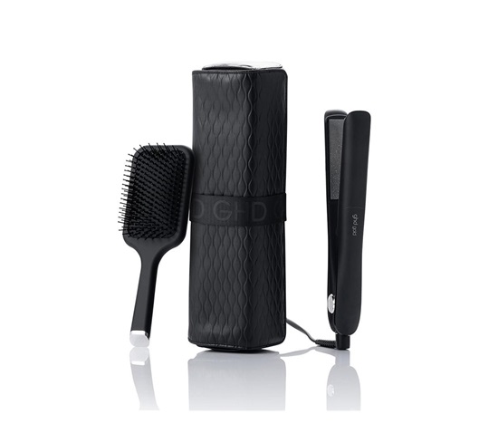GHD Gold žehlička na vlasy, keramické destičky, dárková sada, Iced Luxe Collection, černá