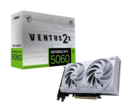 MSI VGA NVIDIA GeForce RTX 5060 8G VENTUS 2X OC WHITE, RTX 5060, 8GB GDDR7, 3xDP, 1xHDMI