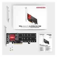 POUŽITÉ (SECOND HAND) - AXAGON PCEM2-ND, PCIe x8 řadič - 2x M.2 NVMe M-key slot, RAID, podpora desek bez bifurkace, vč.