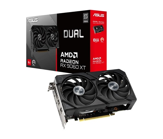 ASUS VGA AMD Radeon RX 9060 XT DUAL OC 8GB, RX 9060 XT, 8GB GDDR6, 2xDP, 1xHDMI