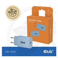 Club3D Nabíječka, USB-C, Power Delivery 15V/2A, 2-pack, modrá