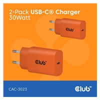 Club3D Nabíječka, USB-C, Power Delivery 15V/2A, 2-pack, oranžová