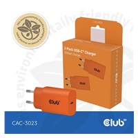 Club3D Nabíječka, USB-C, Power Delivery 15V/2A, 2-pack, oranžová