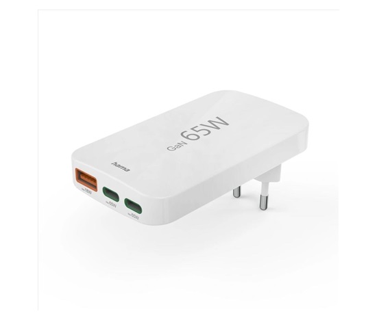 Hama rýchla USB nabíjačka GaN 2x USB-C + USB-A, PD/QC 65 W, plochá, skladacia