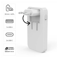 Hama rýchla USB nabíjačka GaN 2x USB-C + USB-A, PD/QC 65 W, plochá, skladacia