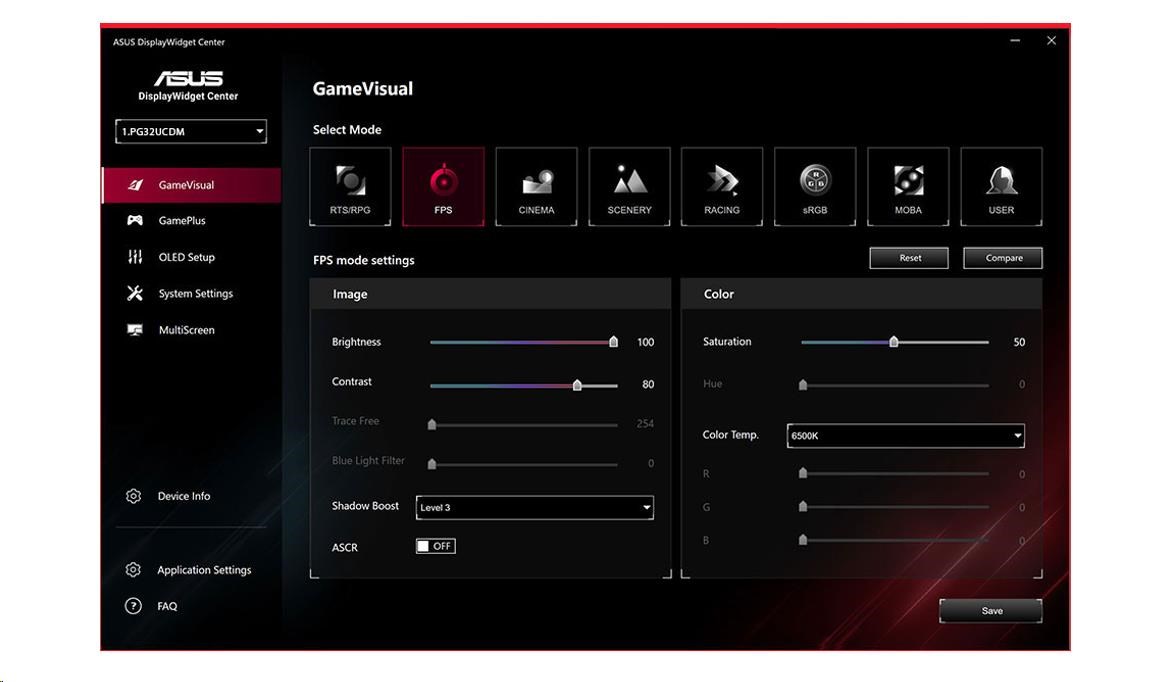Obr. Centrum widgetů ASUS Display 1761804d