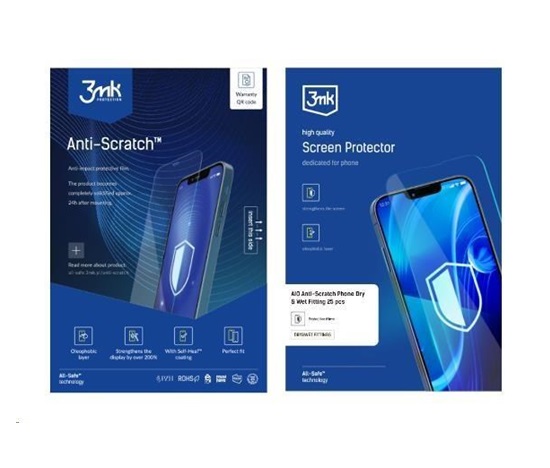 3mk All-Safe - AIO fólie Anti-Scratch Dry & Wet Fitting v2.0 Phone, 25 ks