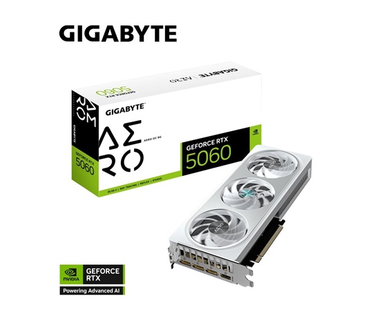 GIGABYTE VGA NVIDIA GeForce RTX 5060 AERO OC 8G, 8G GDDR7, 3xDP, 1xHDMI