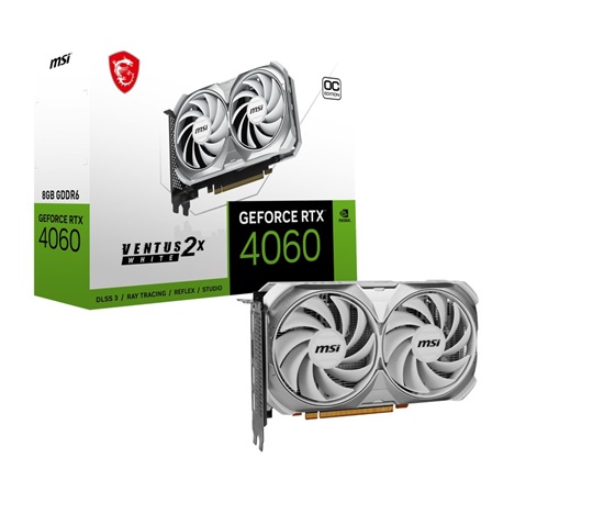 BAZAR - MSI VGA NVIDIA GeForce RTX 4060 VENTUS 2X WHITE 8G OC, 8G GDDR6, 3xDP, 1xHDMI - Po opravě (Bez příšlušenství)