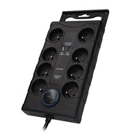 Solight přepěťová ochrana, 8z, USB A+CA, 2m, černá