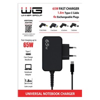 WG - Univerzální nabíječka 65W pro notebook s Type-C konektorem, + 4 adaptéry, kabel 1,8 metrů