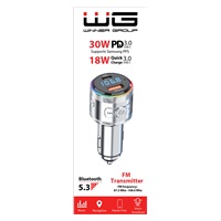 WG - Nabíječka do auta, Transmitter FM, USB-A QC 3.0 18W + USB-C PD 30W, stříbrná