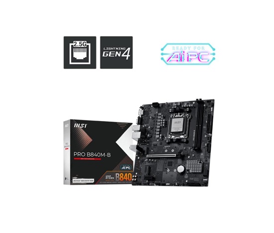 MSI MB Sc AM5 PRO B840M-B, AMD B840, 2xDDR5, 1xHDMI, 1xVGA, mATX
