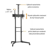 Pojízdný stojan Brateck T1040T pro TV 37"-70" 50kg 2 police