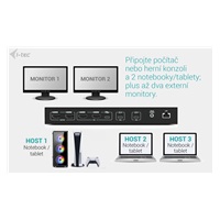 i-tec USB-C KVM Docking station for 3 Hosts, Dual Display, Power Delivery 1x 92W/2x 65W