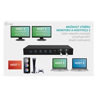 i-tec USB-C KVM Docking station for 3 Hosts, Dual Display, Power Delivery 1x 92W/2x 65W