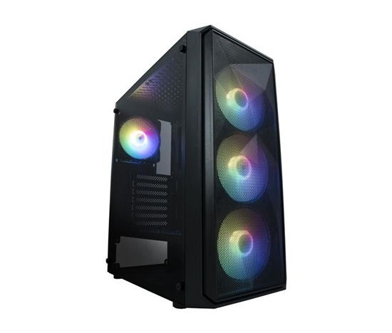 VeinX case ME19A Mid Tower, bez zdroje, 1x USB3.0, 1x USB2.0, 4x 120mm ARGB Fan, 1x ARGB Controller, černá