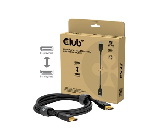 Club3D Kabel DisplayPort 2.1 na DisplayPort 2.1, VESA DP80, 8K240Hz/10K60Hz (M/M), 2m, černá