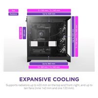 NZXT skříň H9 Flow dvoukomorová ATX / 4x140mm fan / až 10xfan / perforovaný top / proskl. bočnice, front / černá
