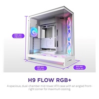 NZXT skříň H9 Flow ARGB+ dvoukomorová ATX / 6xRGB 140 mm / 1x 120mm fan / prosklená / controller / bílá