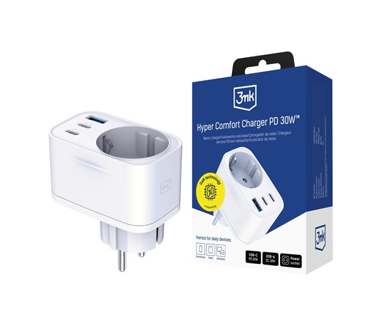3mk síťová nabíječka Comfort Charger GaN 30W, bílá