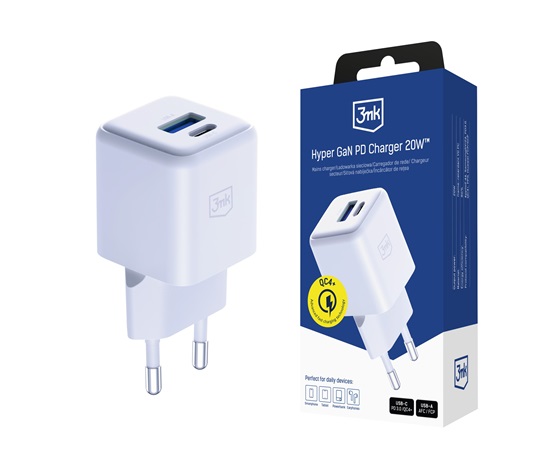 3mk síťová nabíječka Hyper GaN Charger 20W, bílá