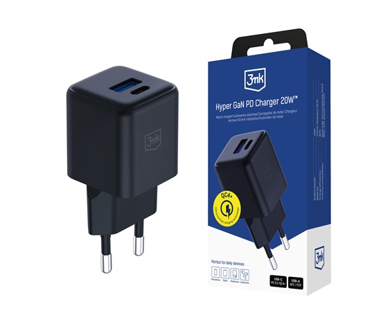 3mk síťová nabíječka Hyper GaN Charger 20W, černá