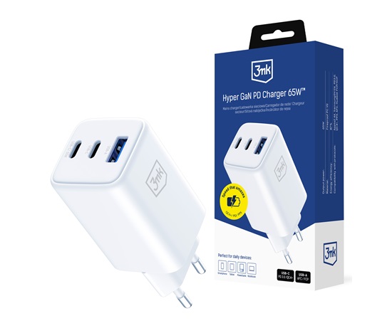 3mk síťová nabíječka Hyper GaN Charger 65W, bílá