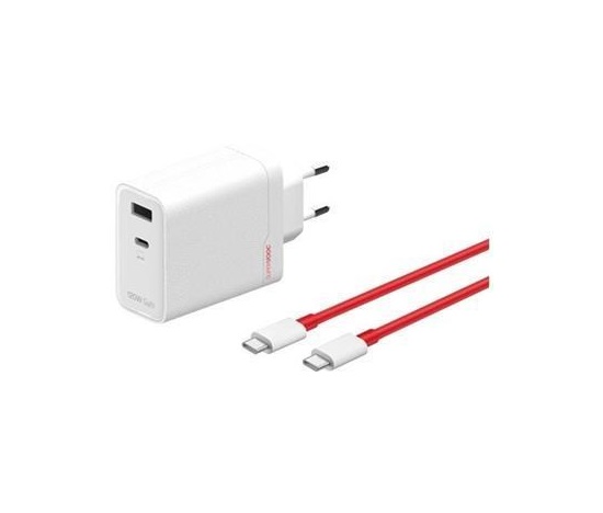 OnePlus SUPERVOOC 120W Dual USB-A + USB-C Cestovní Nabíječka + USB-C/USB-C Kabel White