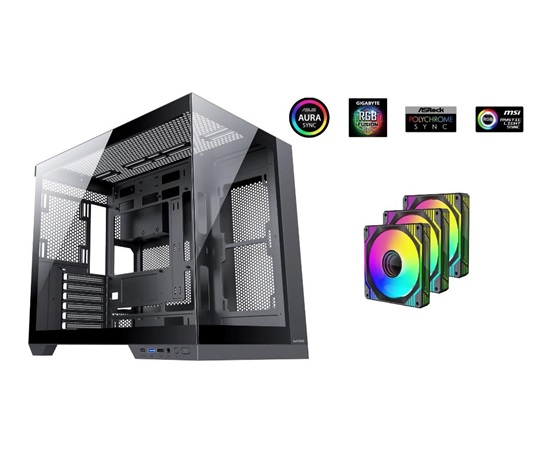 1stCOOL skříň DREAMER, Mid Tower, AU, USB 3.0, USB-C, 3x 120mm ARGB Fan, černá