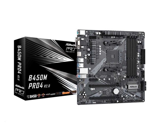 BAZAR - ASRock MB Sc AM4 B450M PRO4 R2.0, AMD B450, 4xDDR4, 1xHDMI, 1xDVI, 1xVGA, mATX - Po opravě (Bez příšlušenství)