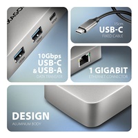 AXAGON HMC-CUB83X2, USB 10Gbps hub, 2x USB-A, USB-C, HDMI & DP 4k/144Hz, RJ-45 GLAN, PD 100W, kabel USB-C 15cm