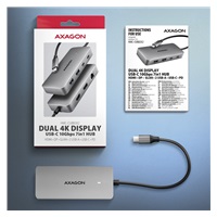 AXAGON HMC-CUB83X2, USB 10Gbps hub, 2x USB-A, USB-C, HDMI & DP 4k/144Hz, RJ-45 GLAN, PD 100W, kabel USB-C 15cm