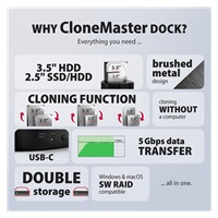 AXAGON ADSA-SC, USB-C 5Gbps dokovací stanice pro 2x SATA 6G 2.5"/3.5" SSD/HDD s funkcí klonování