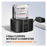 AXAGON ADSA-SC, USB-C 5Gbps dokovací stanice pro 2x SATA 6G 2.5"/3.5" SSD/HDD s funkcí klonování
