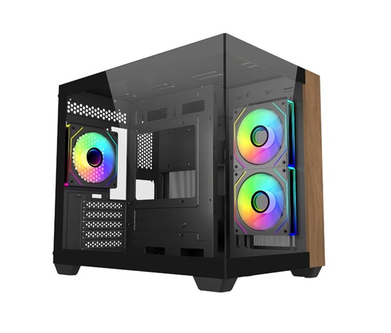 Cooler Master case Elite 481 Wood, ATX, Průhledná bočnice, 3x 120mm ARGB Fan, Černá