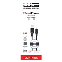 WG - Datový kabel Lightning MFi na USB-A, 20 cm, 2.4A, černá