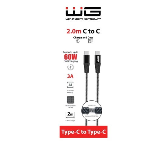 WG - Datový kabel Type-C na Type-C, 2 metry, černá