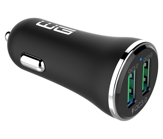 WG - Nabíječka do auta 2x USB-A 36W, QC 3.0 + QC 3.0, černá