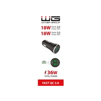 WG - Nabíječka do auta 2x USB-A 36W, QC 3.0 + QC 3.0, černá